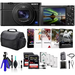 Sony Cyber-Shot RX100 VII Camera with 24-200mm Lens & Card Reader Bundle | For Photography & Video | 20.1MP 1-Inch Stacked CMOS Sensor | ZEISS 24-200 mm Zoom Lens + 2x 64GB Memory Cards + Card Reader in Kuwait