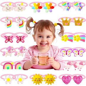 ربطات شعر للأطفال من بينك شيب للبنات: أربطة مطاطية ملونة للشعر - 28 قطعة ربطات شعر للأطفال الصغار مع ملحقات شعر ممتدة للفتيات الصغيرات مناسبة للشعر المموج والمجعد in Kuwait