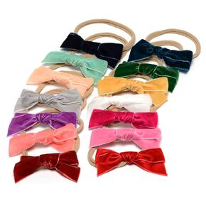 Velvet Bow Baby Nylon Headband 3.3 Inches Headdress for Infants Pack of 14pcs (JFNY079)