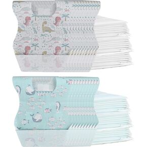 WYSL Baby Disposable Bibs 100 pcs -Self feeding Food Crumb Catcher, Leakproof Liner Large Travel Bib for Babies Toddlers 6-18 Months(Dinosaur+Fish)