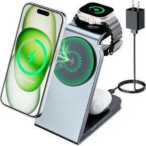 for MagSafe Charger Stand 3 in 1, Magnetic Wireless Docking Station Charger for iPhone 15 14 13 12 11 Pro Max, 15W Fast Phone Charging Station for Multiple Devices for Apple Watch/AirPods