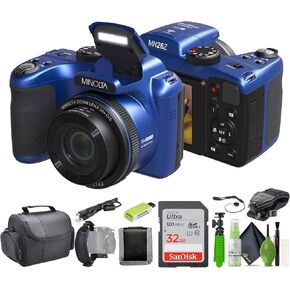 Minolta MN26Z 20 Mega Pixels 26x Optical Zoom Digital Camera with 1080p FHD Video Bundle with 32 GB Memory Card + Vlogging Tripod + Cleaning kit + More Accessories - Black in Saudi Arabia