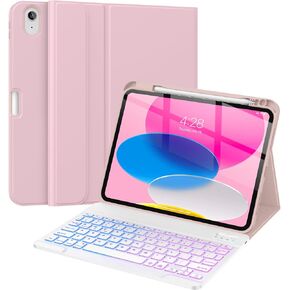 Supveco Keyboard Case for iPad 10th Generation 10.9 Inch with Pencil Holder-[Multi Viewing Angles],7 Colors Backlit Wireless Detachable Folio Keyboard Cover for iPad 10th Gen 2022-Black