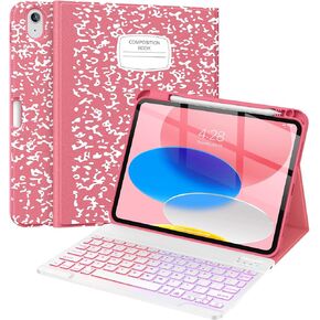 حافظة لوحة مفاتيح Supveco لجهاز iPad الجيل العاشر 10.9 بوصة مع حامل قلم رصاص - [زوايا عرض متعددة]، غطاء لوحة مفاتيح قابل للطي بإضاءة خلفية لاسلكية قابلة للفصل لجهاز iPad الجيل العاشر 2022 - أسود in Kuwait