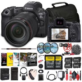 Canon EOS R5 Mark II Mirrorless Camera with 24-105mm f/4 Lens (6536C012) + 2 x 64GB SF-M Tough Memory Card + Bag + Photo Editing Software + Charger + Card Reader + 3 x LPE6 Battery + More (Renewed)