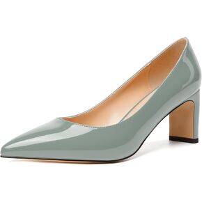 NUMALEO Womens Party Pointed Toe Fashion Patent Slip On Chunky Mid Heel Pumps Shoes 2.5 Inch