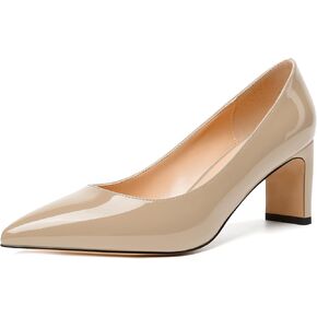 NUMALEO Womens Party Pointed Toe Fashion Patent Slip On Chunky Mid Heel Pumps Shoes 2.5 Inch