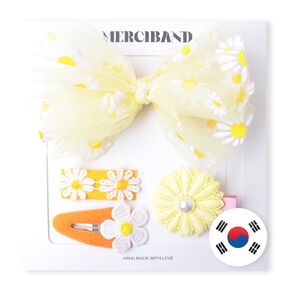 Spring yellow hairclip gift set (4pcs/pack) all made in Korea. girl's gift set, snap clip, barretta clip, baby pin, children's hair accessory