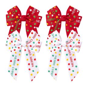 4PCS Christmas Hair Bow Clips, Red Polka Dot Hair Clips 3.5" Ribbon Hair Bows for Girls Hairpins Handmade Hair Accessories for Toddlers and Kids