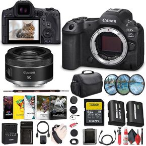 Canon EOS R5 Mark II Mirrorless Camera, 45MP, Full-Frame Hybrid Camera, 8K Video (6536C002) RF 50mm f/1.8 Lens + 64GB SF-M Tough Series Memory Card + Filter Kit + Bag + More (Renewed)