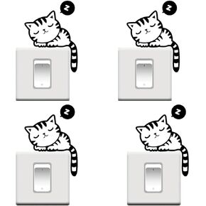4 Pcs Cute Black Sleeping Cats Cartoon Wall StickerRemovable Switch Sticker Switch Decor Decals, Family DIY Decor Art Car Stickers Home Decor Wall Art for Kids Living Room Office Decoration