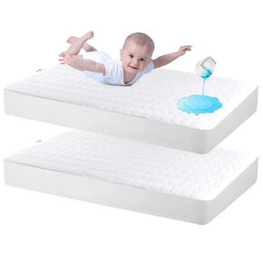 Bamuho Crib Mattress Protector, 2 Pack Waterproof Quilted Crib Mattress Pad Cover for Toddler Bed and Baby Crib, Skin Friendly, Noiseless, Machine Washable, 52 x 28 x 8 inch, White