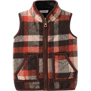 MAMAMI Kid Little Girls Puffer Lightweight Plaid Quilted Vest Cute Winter Outwear Padded Outfit (3-4T, Coffee & Brown Stripes)