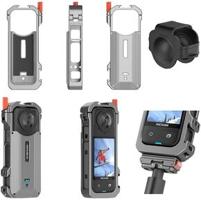 Cage for Insta360 X4, Aluminum Alloy Quick-Release Protective Frame with Lens Protection Cover,Super Expandable 1/4 Threaded Hole with Dual Cold Shoe Mount, it can be Connected to a Tripod