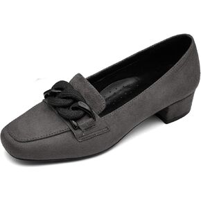Women's Low Block Heel Loafers Closed Square Toe Chunky Heel Pumps Comfortable Dressy Loafers Casual Business Office Work Party Wedding Shoes with Chain