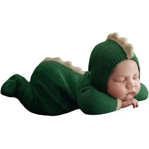 Newborn Photography Props Baby Boy Photo Shoot Outfits Knit Dinosaur Romper Hat Set Infants Boy Picture Photo Costume