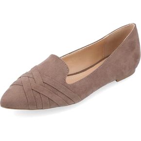 Journee Collection Womens Mindee Loafer with Vegan Suede Criss Cross Detail and Pointed Toe, Taupe, 8