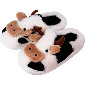 OSVINO Cow Slippers for Women Men Cute Animal House Slippers Memory Foam Fuzzy Slippers Winter Warm Bedroom Shoes Indoor Outdoor