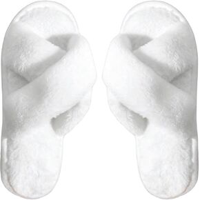 OYOANGLE Women's Fuzzy Criss Cross Open Toe Slippers Cozy Plush Slides Slippers Bedroom Lounge Slippers