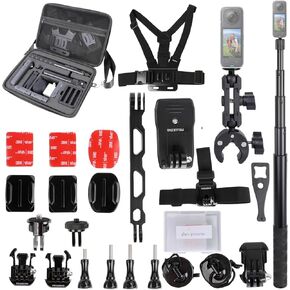 PellKing Motocycle Bike Accessory Bundle for Insta360 ONE X4,Carrying Case with Shoulder Belt,Selfie Stick,Chest Strap,Head Strap,Backpack Clip,Handlebars Mount,Helmet Mount,Screen Protector