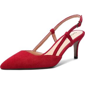 SHOWFOREST Womens Dress Solid Buckle Dating Pointed Toe Slim Suede Adjustable Strap Stiletto Mid Heel Pumps Shoes 2.5 Inch