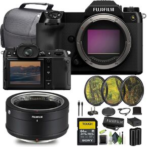 Fujifilm GFX100S II Body Mirrorless Medium Format Camera Body Bundle with Fuji H Mount Adapter G + 64GB SF-M Tough Series UHS-II SDXC Memory Card + Professional 77mm 3 Piece Filter Kit + More