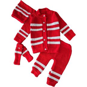 Baby clothes set- 5 piece baby warm cloths set- sweater, pant, socks and hat.Hand knitted baby soft woolen outfit for boys and girls.