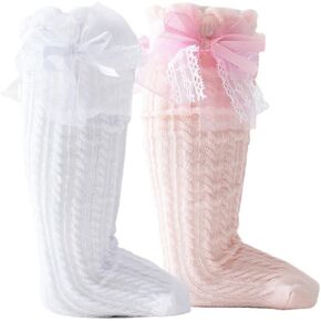 Lace Baby Knee High Bow Socks Toddler Long Socks Cotton Tube Stockings Infant Dress Socks.(WZ10)