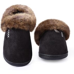 Women's House Platform Slippers Ladies Microsuede Fuzzy Cozy Slippers with Warm Faux Fur Collar & Non-slip Memory Foam Rubber Sole for Indoor Outdoor