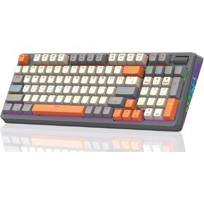 Wireless Mechanical Keyboard, Tri-Mode BT5.0/2.4GHz/USB-C Hot Swappable Custom Keyboard, RGB Backlit Gaming Keyboard with PBT Keycaps, 98 Keys, Massive Battery, Knob Volume Control (White)
