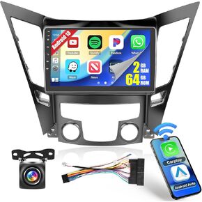 8-Core 6+128G Android CarPlay Screen for Hyundai Sonata 2010-2014, 9'' Touch Screen with Wireless CarPlay Android Auto GPS Navigation Mirror Link WiFi Backup Camera Bluetooth FM RDS