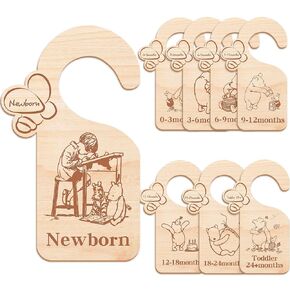 Winnie Nursery Decor Baby Closet Divider -8PCS Wooden Baby Closet Dividers for Baby Clothes Organizer,Baby Clothes Dividers for Closet,Daisy Design Nursery Decor Clothes Hanger Dividers