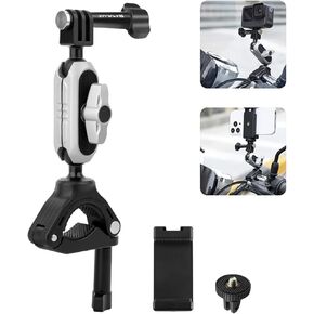PULUZ Camera & Phone Mounts & Clamps,360°Ballhead Adjustable Arm Connector with Phone Clamp and Mount Adapter, Action Camera Mount Fixture Suitable for Most Motorcycle and Bicycle Handlebars