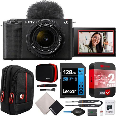 Sony ZV-E1 Mirrorless Full Frame Vlog Camera Body with FE 28-60mm F4-5.6 Zoom Lens ILCZV-E1L/B Black Bundle with CPS 2 YR Extended Protection Pack + Deco Gear Case + 128GB Card & Accessories Kit in Saudi Arabia