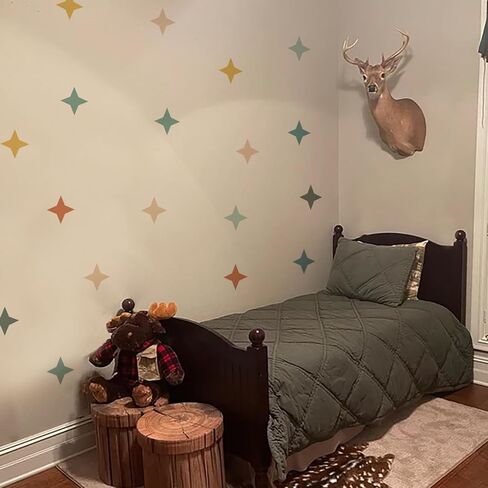 Mid Century Modern Wall Stickers Peel and Stick, Transparent PVC Geometric Nursery Wall Decals, Wall Art Stickers Decor for Boys Bedroom Neutral Gender Playroom Kids Room, Retro Stars in Saudi Arabia