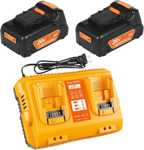 20v Max Battery Replacement for Dewalt 20V 6.0Ah Battery 2Pack with DCB102 Battery Charger Station for DCB201 DCB204,Compatible with Dewalt Cordless Tools in Saudi Arabia