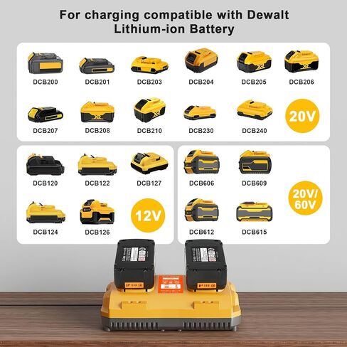 20v Max Battery Replacement for Dewalt 20V 6.0Ah Battery 2Pack with DCB102 Battery Charger Station for DCB201 DCB204,Compatible with Dewalt Cordless Tools in Saudi Arabia