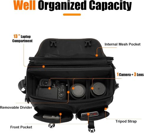 Cwatcun Camera Bag, Vintage Canvas Flap Camera Messenger Bag for Photography with Tripod Holder, DSLR/SLR/Mirrorless Camera Case Professional, Camera Shoulder Bag Compatible with Canon/Nikon/Sony-L in Saudi Arabia