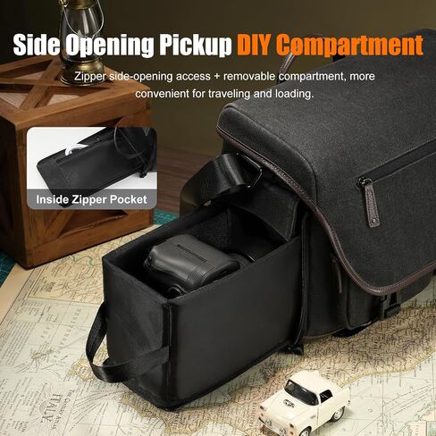 Cwatcun Camera Bag, Vintage Canvas Flap Camera Messenger Bag for Photography with Tripod Holder, DSLR/SLR/Mirrorless Camera Case Professional, Camera Shoulder Bag Compatible with Canon/Nikon/Sony-L in Saudi Arabia