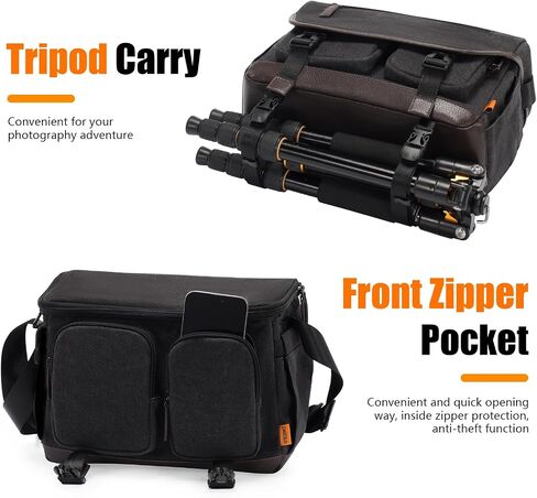 Cwatcun Camera Bag, Vintage Canvas Flap Camera Messenger Bag for Photography with Tripod Holder, DSLR/SLR/Mirrorless Camera Case Professional, Camera Shoulder Bag Compatible with Canon/Nikon/Sony-L in Saudi Arabia