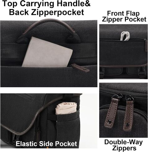 Cwatcun Camera Bag, Vintage Canvas Flap Camera Messenger Bag for Photography with Tripod Holder, DSLR/SLR/Mirrorless Camera Case Professional, Camera Shoulder Bag Compatible with Canon/Nikon/Sony-L in Saudi Arabia