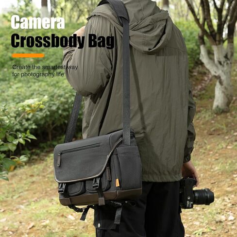 Cwatcun Camera Bag, Vintage Canvas Flap Camera Messenger Bag for Photography with Tripod Holder, DSLR/SLR/Mirrorless Camera Case Professional, Camera Shoulder Bag Compatible with Canon/Nikon/Sony-L in Saudi Arabia