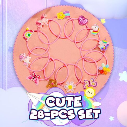 ربطات شعر للأطفال من بينك شيب للبنات: أربطة مطاطية ملونة للشعر - 28 قطعة ربطات شعر للأطفال الصغار مع ملحقات شعر ممتدة للفتيات الصغيرات مناسبة للشعر المموج والمجعد in Kuwait