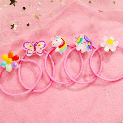 ربطات شعر للأطفال من بينك شيب للبنات: أربطة مطاطية ملونة للشعر - 28 قطعة ربطات شعر للأطفال الصغار مع ملحقات شعر ممتدة للفتيات الصغيرات مناسبة للشعر المموج والمجعد in Kuwait