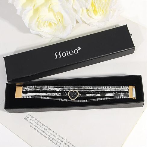 hotoo Bead Red Leather Bracelet Stackable Wrap Bracelets Boho Women Cuff Chunky Jewelry Gifts for Her Christmas Holiday Summer in Saudi Arabia