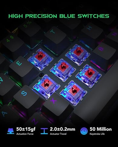 لوحة مفاتيح ميكانيكية للألعاب من Black Shark RGB بإضاءة خلفية LED مع مفاتيح حمراء، قابلة للبرمجة بالكامل، 104 مفاتيح مضادة للظلال للكمبيوتر المكتبي، Sixgill K2 in Saudi Arabia