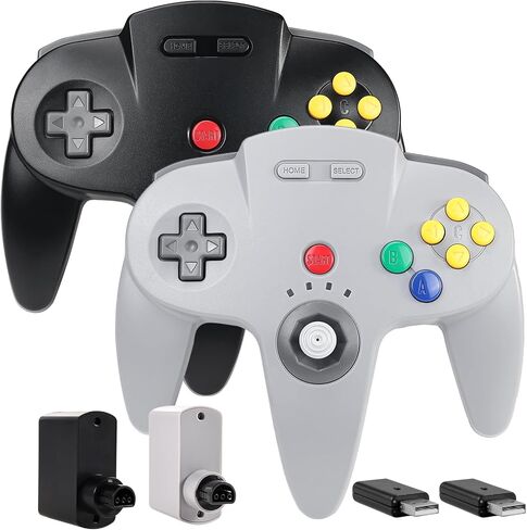 2 حزمة 2.4 جيجا هرتز Wireless N64 Switch وحدة تحكم عبر الإنترنت، USB وجهاز استقبال N64، متوافق مع Windows PC iOS Mac Raspberry Pi، N64 / Switch Online/NSO - (قابلة للشحن) (التوصيل والتشغيل) (أحمر شفاف/أصفر) in Kuwait
