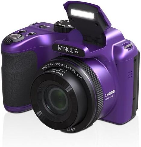Minolta 20 Mega Pixels 26x Optical Zoom Digital Camera with 1080p FHD Video Bundle with 32 GB Memory Card + Vlogging Tripod + Cleaning kit + More Accessories - Purple in Saudi Arabia