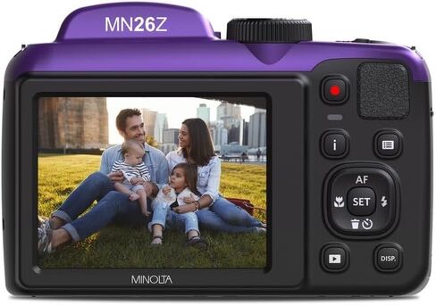 Minolta 20 Mega Pixels 26x Optical Zoom Digital Camera with 1080p FHD Video Bundle with 32 GB Memory Card + Vlogging Tripod + Cleaning kit + More Accessories - Purple in Saudi Arabia