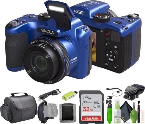 Minolta 20 Mega Pixels 26x Optical Zoom Digital Camera with 1080p FHD Video Bundle with 32 GB Memory Card + Vlogging Tripod + Cleaning kit + More Accessories - Purple in Saudi Arabia